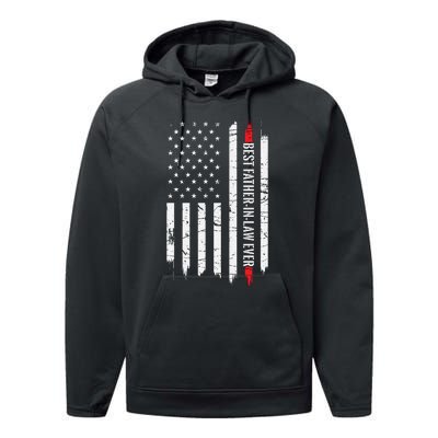 Best Father In Law Ever Us American Vintage Flag Performance Fleece Hoodie