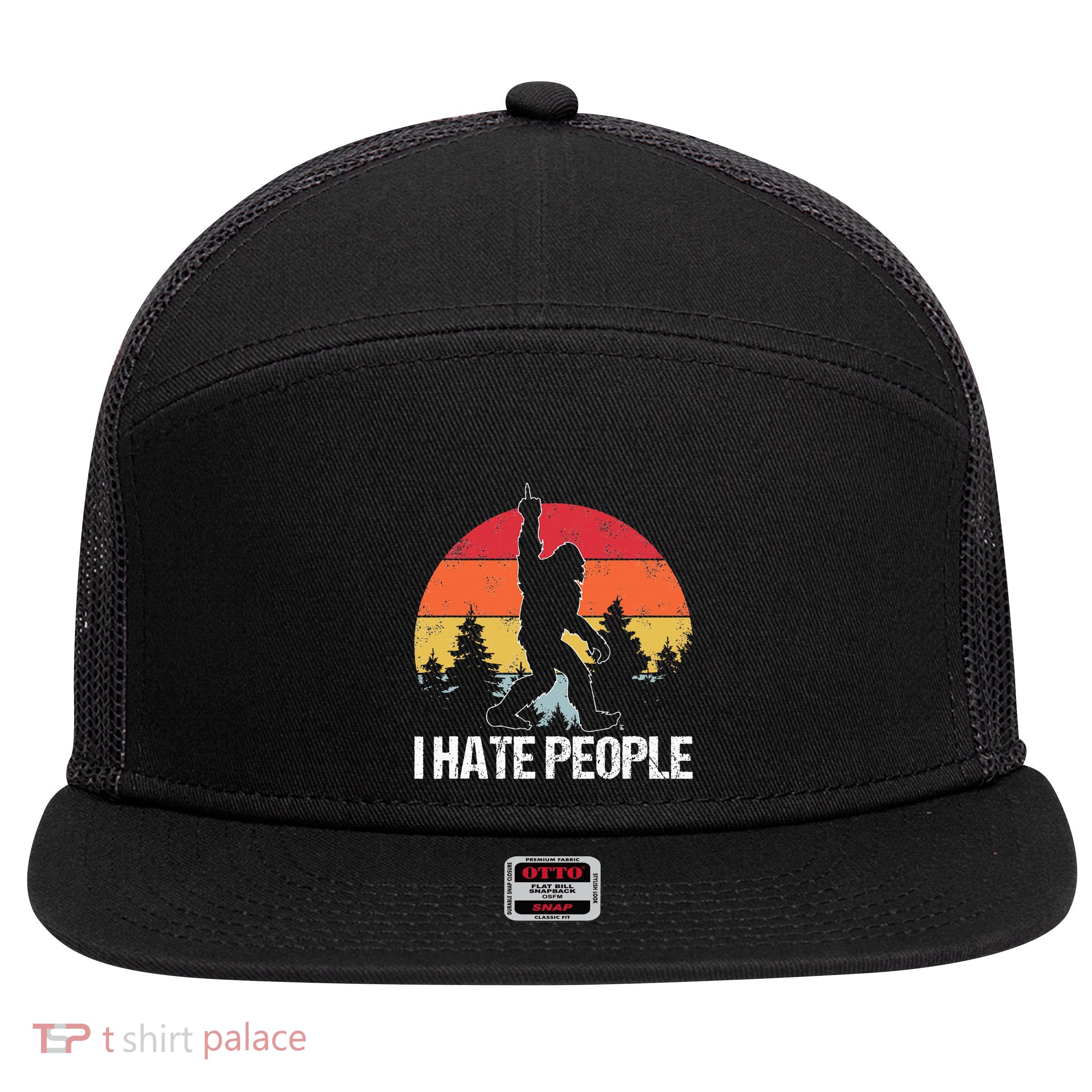 Big Foot I Hate People Middle Finger Sasquatch 7 Panel Mesh Trucker Snapback Hat