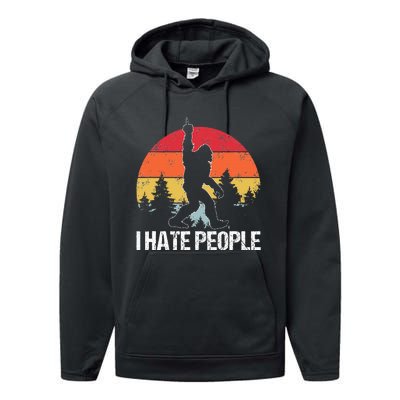 Big Foot I Hate People Middle Finger Sasquatch Performance Fleece Hoodie