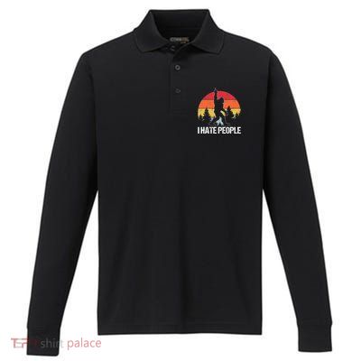Big Foot I Hate People Middle Finger Sasquatch Performance Long Sleeve Polo