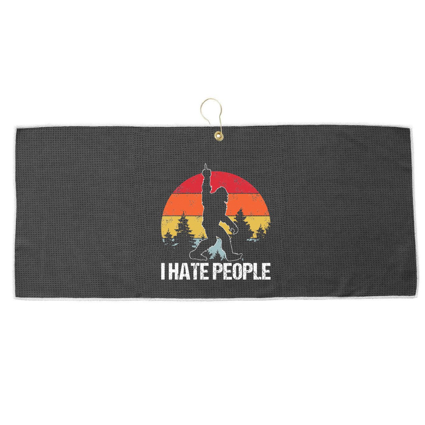 Big Foot I Hate People Middle Finger Sasquatch Large Microfiber Waffle Golf Towel