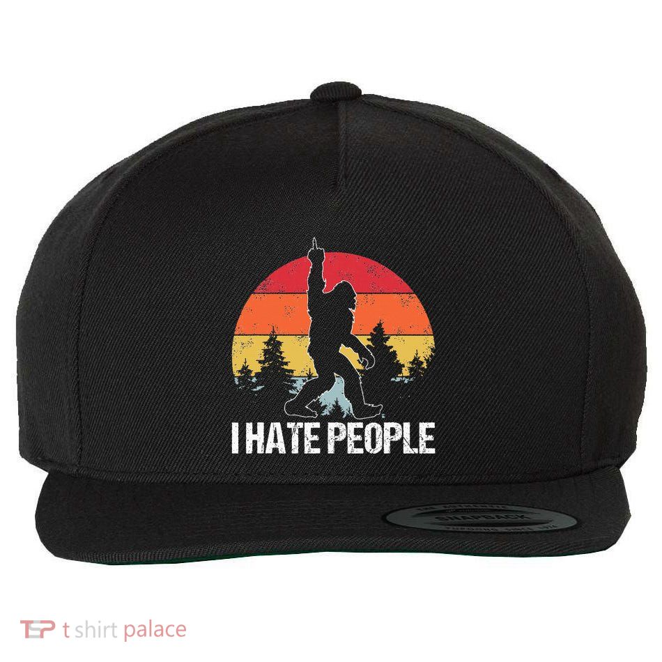 Big Foot I Hate People Middle Finger Sasquatch Wool Snapback Cap