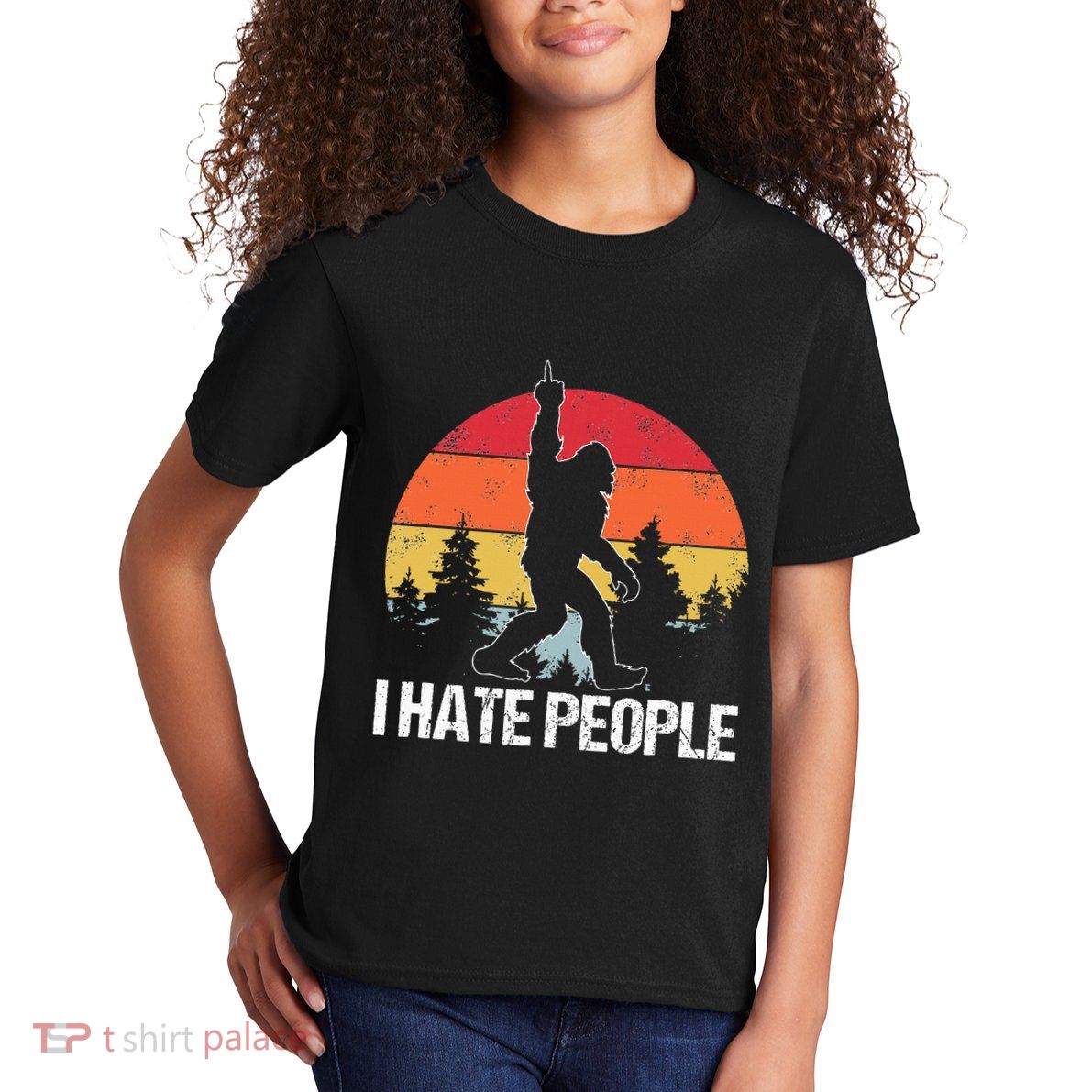 Big Foot I Hate People Middle Finger Sasquatch Kids T-Shirt