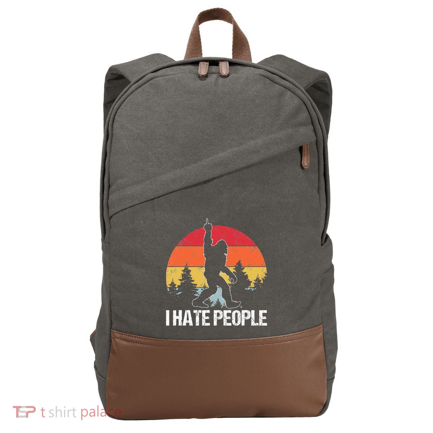 Big Foot I Hate People Middle Finger Sasquatch Cotton Canvas Backpack