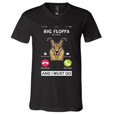 Big Floppa Is Calling Caracal Big Cat Floopa Memes V-Neck T-Shirt
