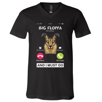 Big Floppa Is Calling Caracal Big Cat Floopa Memes V-Neck T-Shirt