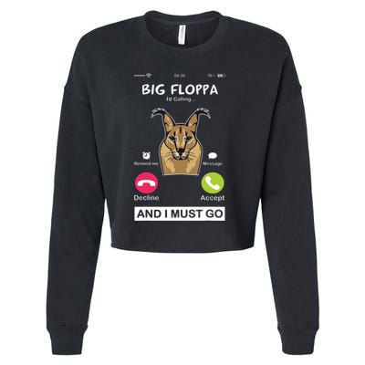Big Floppa Is Calling Caracal Big Cat Floopa Memes Cropped Pullover Crew