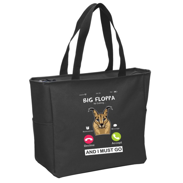 Big Floppa Is Calling Caracal Big Cat Floopa Memes Zip Tote Bag