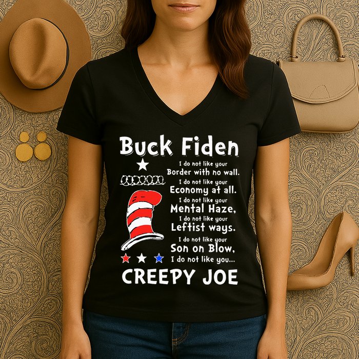 Buck Fiden I Do Not Like Your Border With No Wall Us Flag Women's V-Neck T-Shirt
