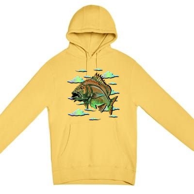 Bass Fishing Illustration River Hook Premium Pullover Hoodie