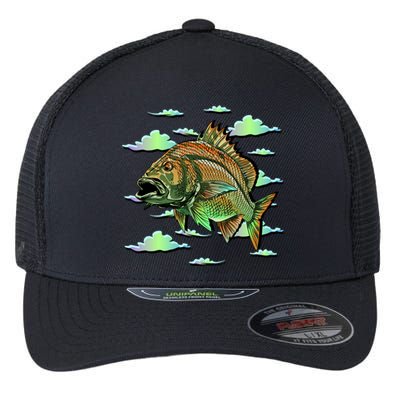 Bass Fishing Illustration River Hook Flexfit Unipanel Trucker Cap