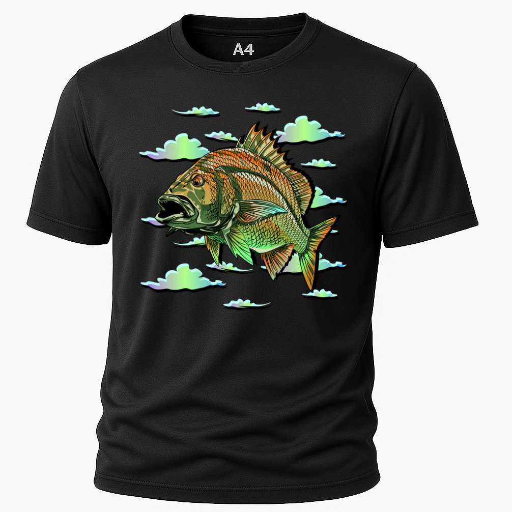Bass Fishing Illustration River Hook Cooling Performance Crew T-Shirt