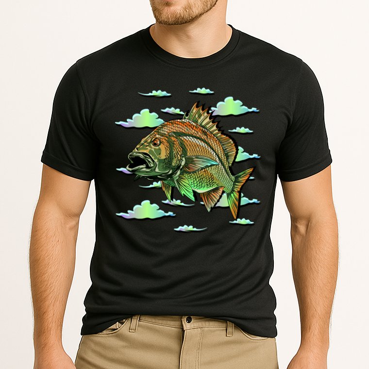 Bass Fishing Illustration River Hook Cooling Performance Crew T-Shirt