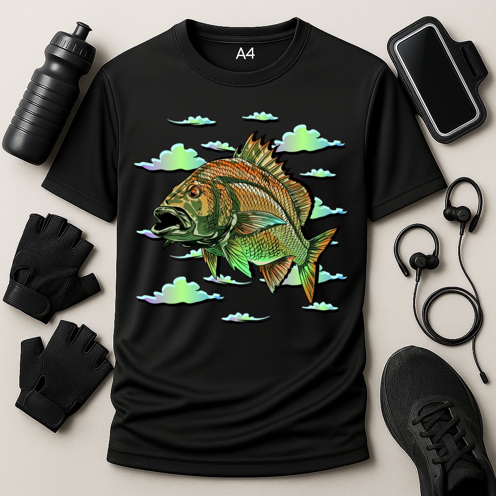 Bass Fishing Illustration River Hook Cooling Performance Crew T-Shirt