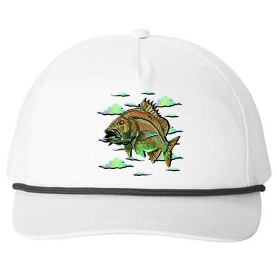 Bass Fishing Illustration River Hook Snapback Five-Panel Rope Hat