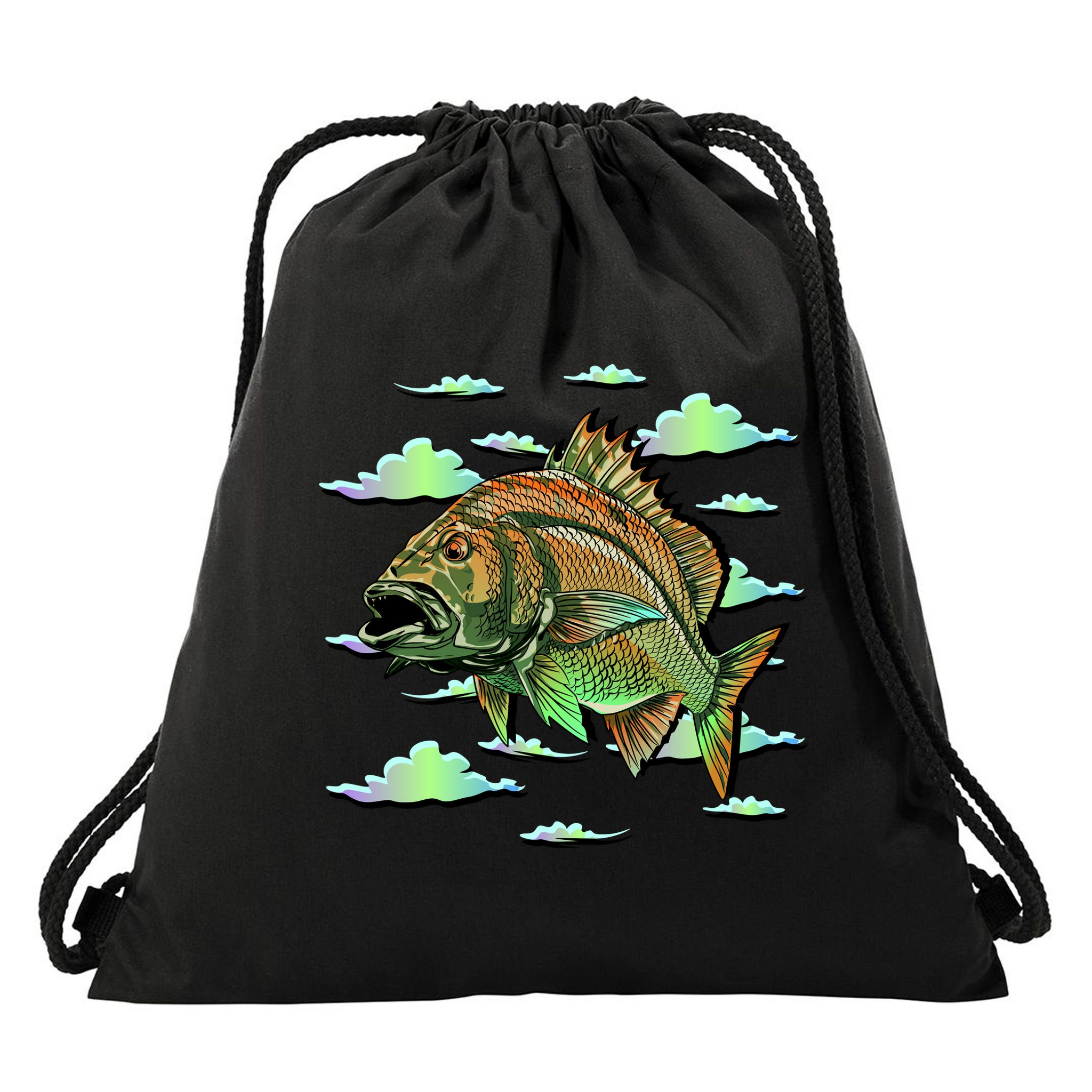 Bass Fishing Illustration River Hook Drawstring Bag