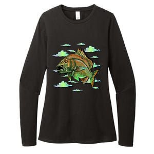 Bass Fishing Illustration River Hook Womens CVC Long Sleeve Shirt