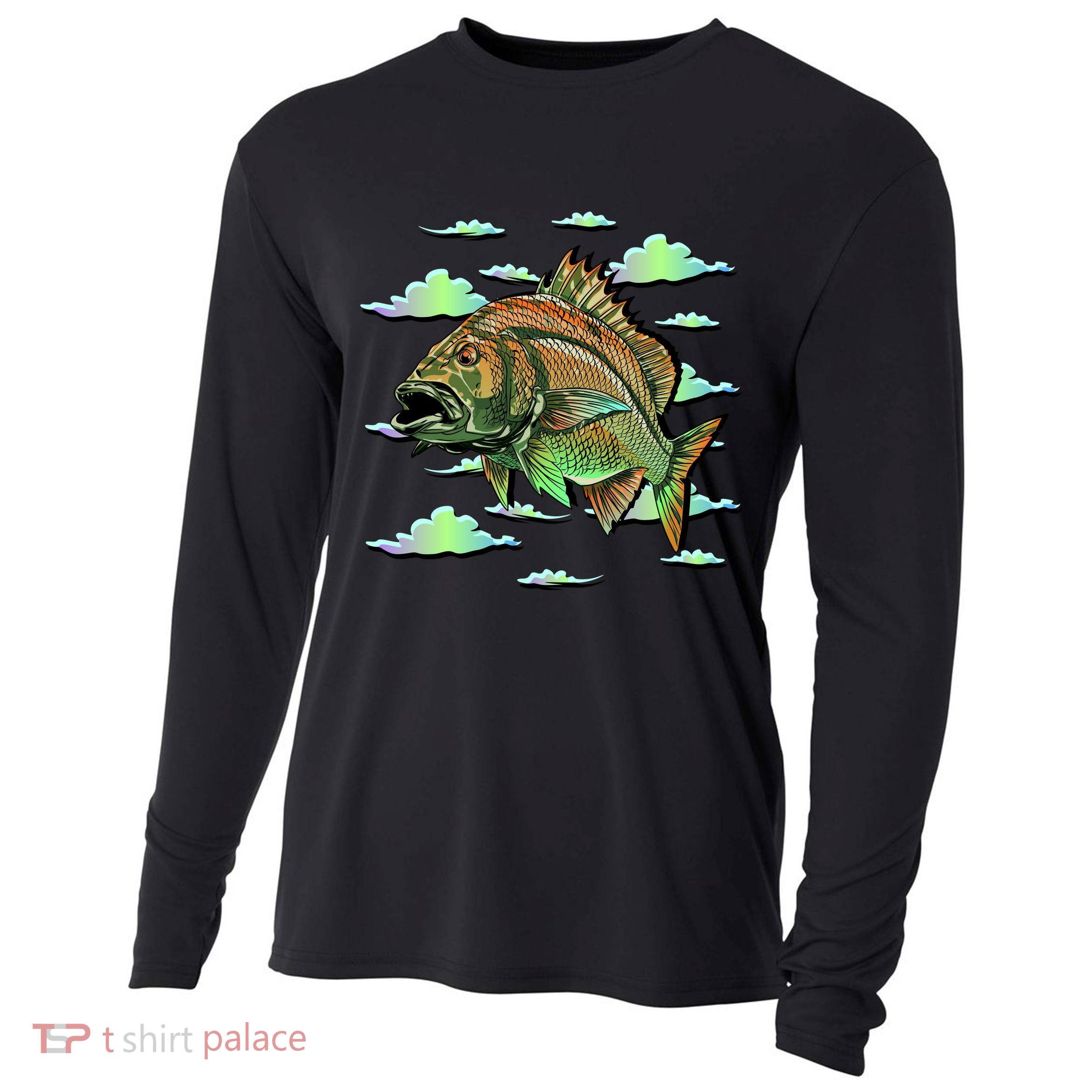 Bass Fishing Illustration River Hook Cooling Performance Long Sleeve Crew
