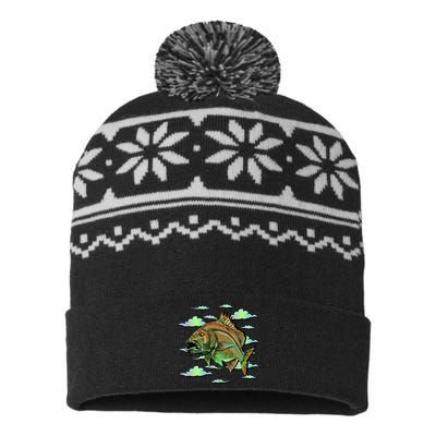 Bass Fishing Illustration River Hook USA-Made Snowflake Beanie