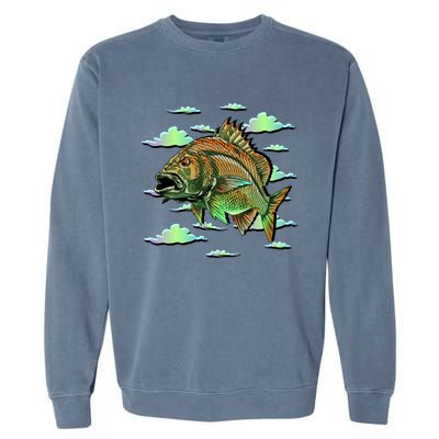 Bass Fishing Illustration River Hook Garment-Dyed Sweatshirt