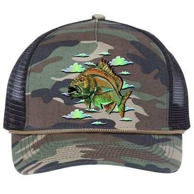 Bass Fishing Illustration River Hook Retro Rope Trucker Hat Cap