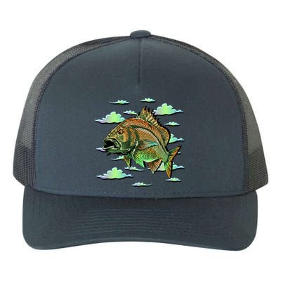 Bass Fishing Illustration River Hook Yupoong Adult 5-Panel Trucker Hat