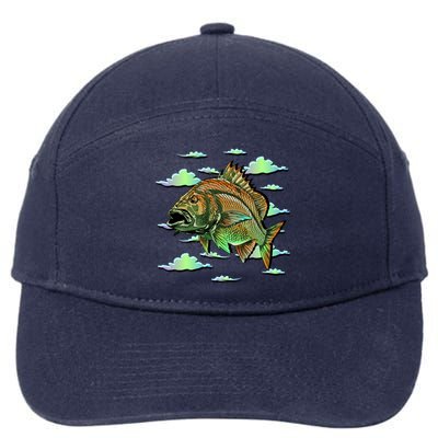 Bass Fishing Illustration River Hook 7-Panel Snapback Hat