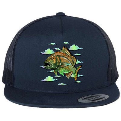 Bass Fishing Illustration River Hook Flat Bill Trucker Hat