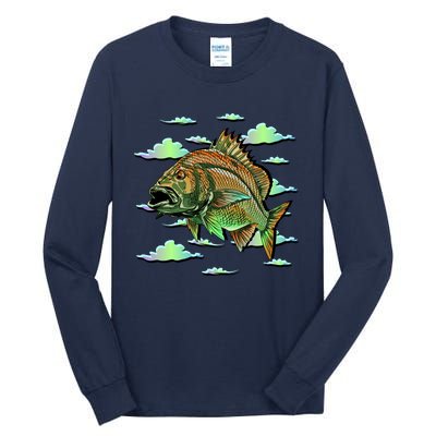 Bass Fishing Illustration River Hook Tall Long Sleeve T-Shirt