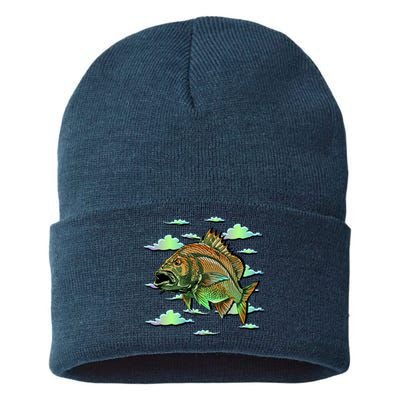 Bass Fishing Illustration River Hook Sustainable Knit Beanie