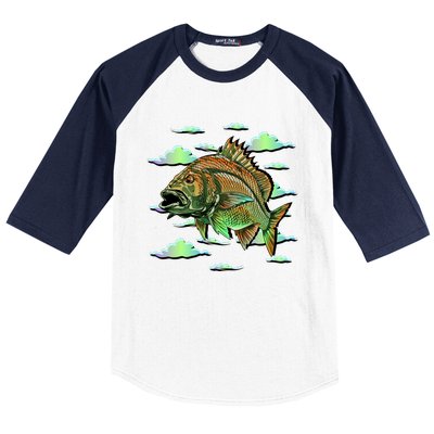 Bass Fishing Illustration River Hook Baseball Sleeve Shirt