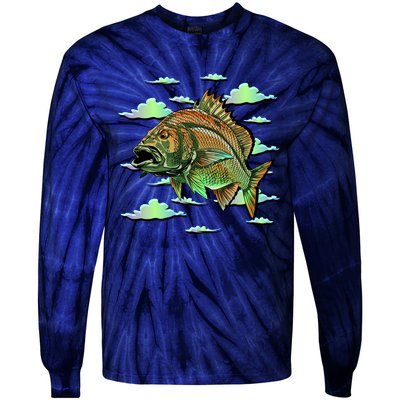 Bass Fishing Illustration River Hook Tie-Dye Long Sleeve Shirt