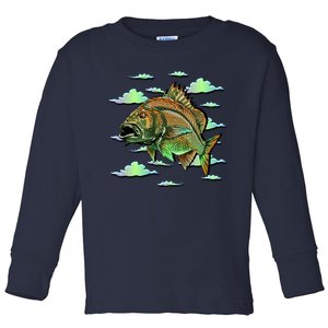 Bass Fishing Illustration River Hook Toddler Long Sleeve Shirt