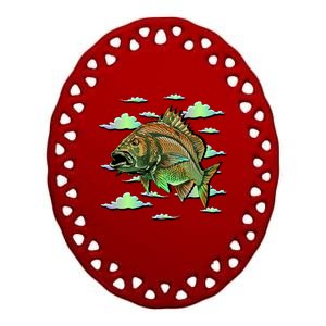 Bass Fishing Illustration River Hook Ceramic Oval Ornament