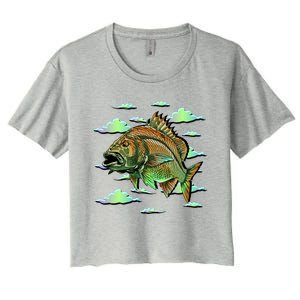 Bass Fishing Illustration River Hook Women's Crop Top Tee