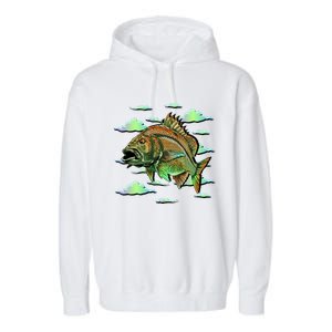 Bass Fishing Illustration River Hook Garment-Dyed Fleece Hoodie