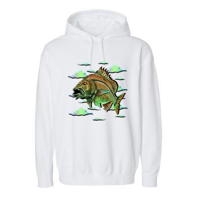 Bass Fishing Illustration River Hook Garment-Dyed Fleece Hoodie