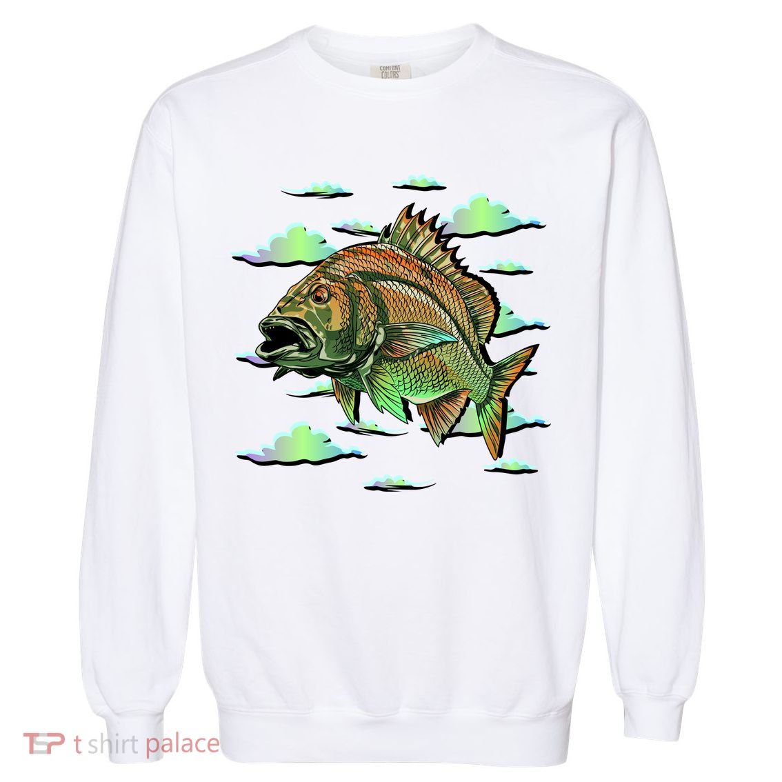 Bass Fishing Illustration River Hook Garment-Dyed Sweatshirt