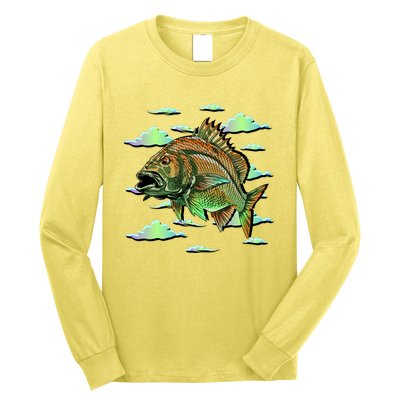 Bass Fishing Illustration River Hook Long Sleeve Shirt