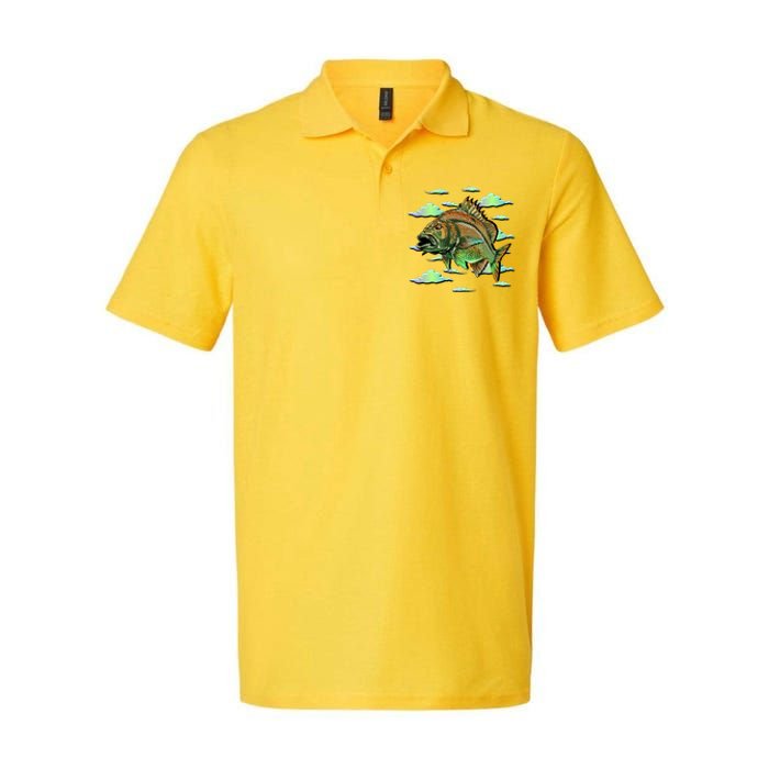 Bass Fishing Illustration River Hook Softstyle Adult Sport Polo