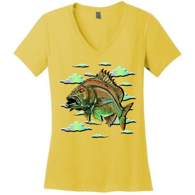 Bass Fishing Illustration River Hook Women's V-Neck T-Shirt