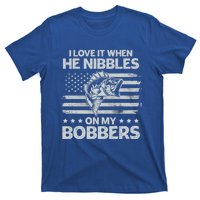 Bass Fishing I Love It When He Nibbles On My Bobber Usa Flag Gift T-Shirt