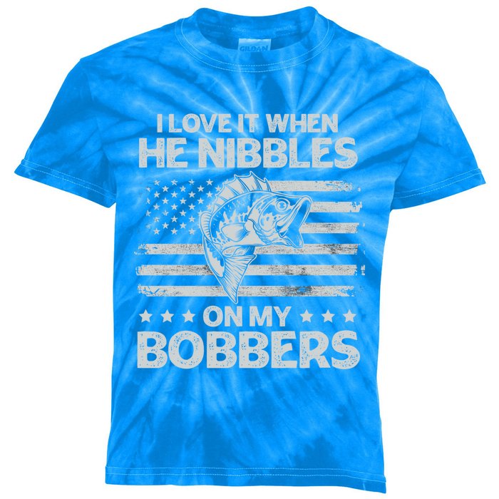 Bass Fishing I Love It When He Nibbles On My Bobber Usa Flag Gift Kids Tie-Dye T-Shirt