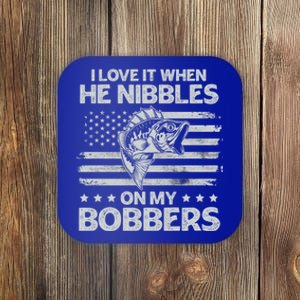 Bass Fishing I Love It When He Nibbles On My Bobber Usa Flag Gift Coaster