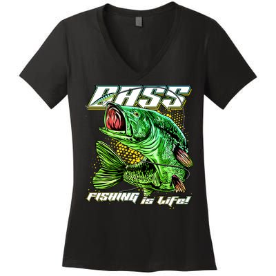 Bass Fishing Is Life Women's V-Neck T-Shirt