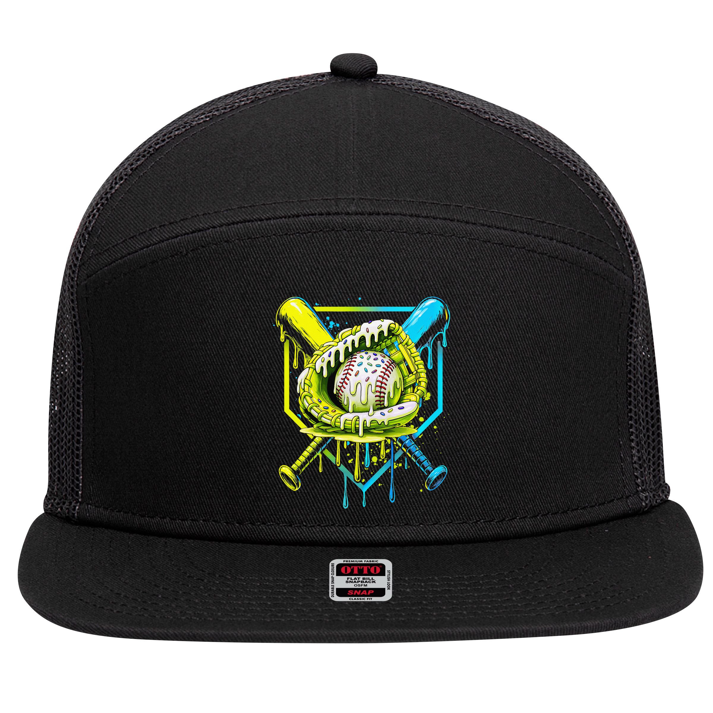 Baseball  For Ice Cream Cute Baseball 2 Gift 7 Panel Mesh Trucker Snapback Hat