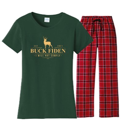 Buck Fiden I Will Not Comply Deer Women's Flannel Pajama Set