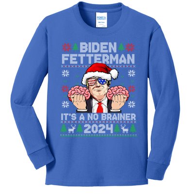 Biden Fetter ItS A No Brainer 2024 Trump Ugly Christmas Great Gift Kids Long Sleeve Shirt