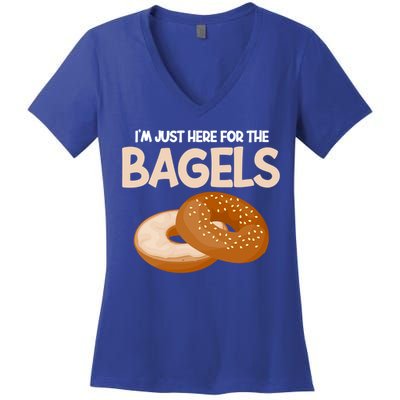Bagel Funny Im Just Here For The Bagels Donut Food Lover Great Gift Women's V-Neck T-Shirt
