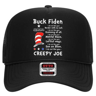 Buck Fiden I Do Not Like Your Border With No Wall Us Flag High Crown Mesh Back Trucker Hat